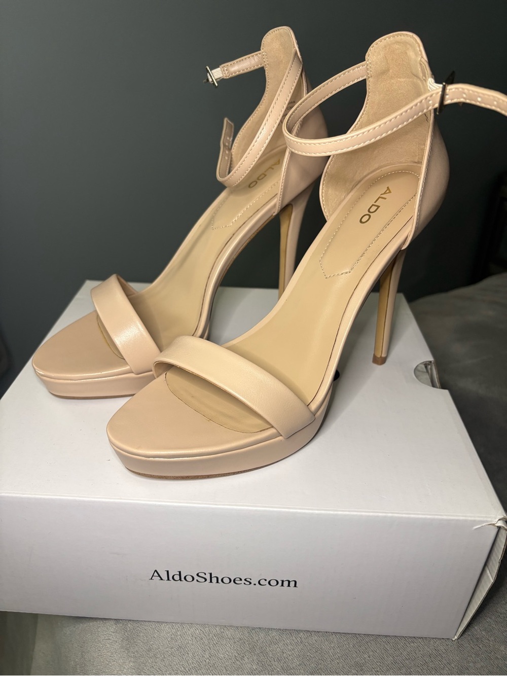 ALDO Madalene Nude/Beige Strappy High Heel Sandals – Size 8.5
